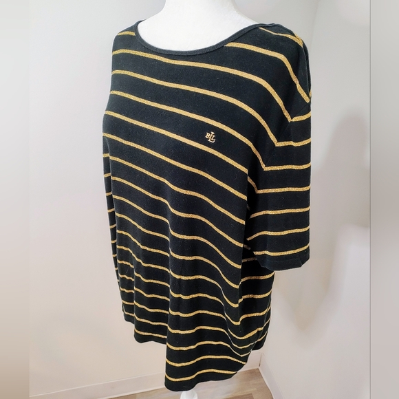 Lauren Ralph Lauren Plus Size Business Casual Top In Black & Metallic Gold -‎ 2X - Picture 1 of 6